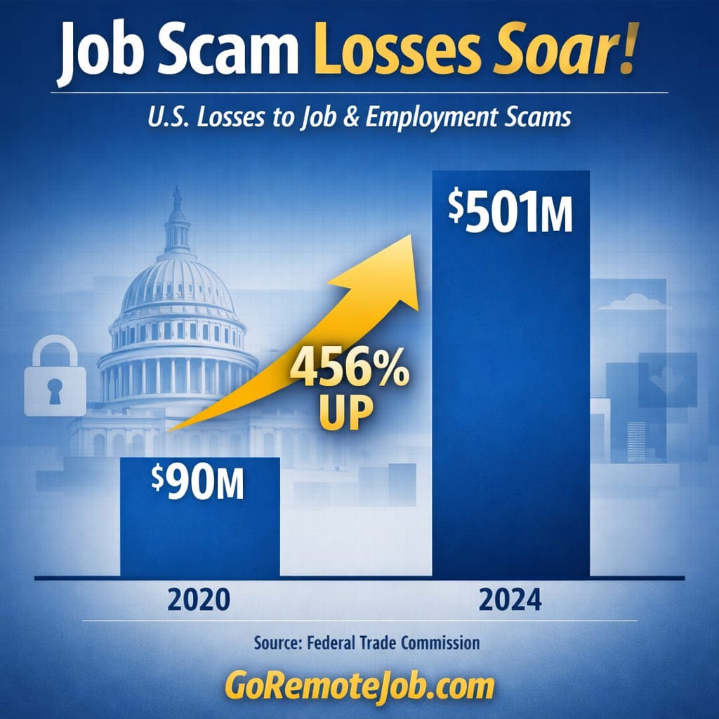 Remote job scam losses FTC data 2020 to 2024.